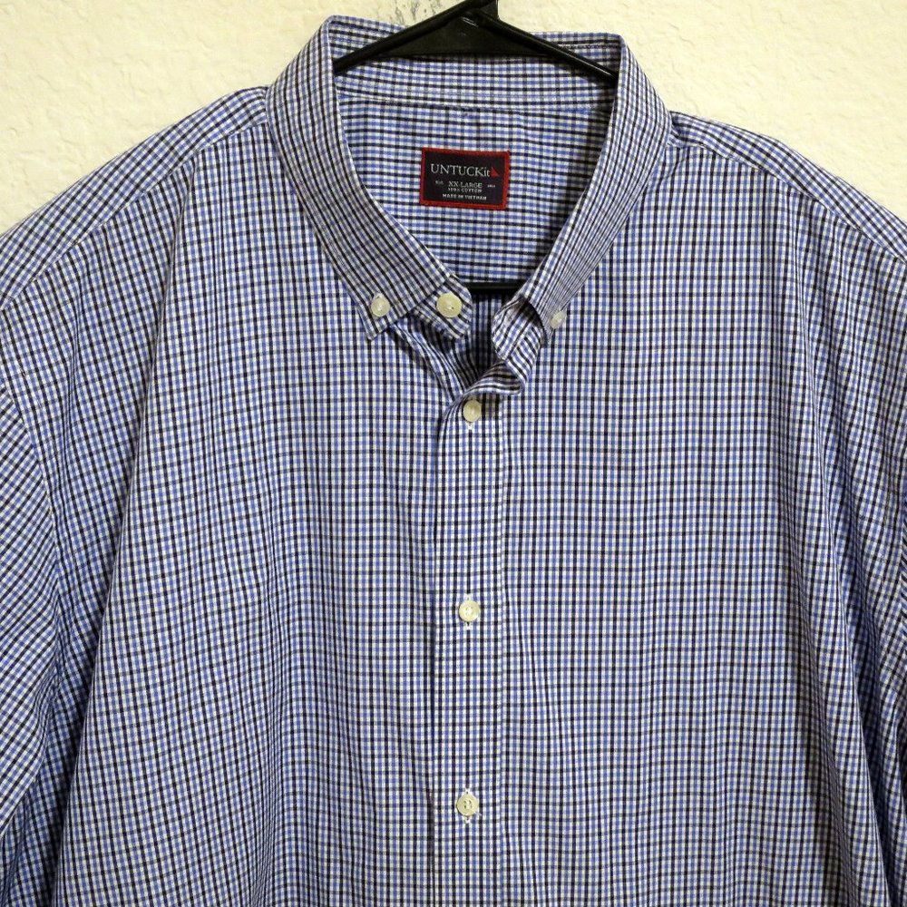 UNTUCKit Mens Long Sleeve Front Button Shirt 2XL Blue Black White Stripes